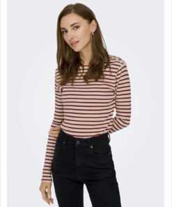 Camiseta manga larga canalé raya granate :354373
