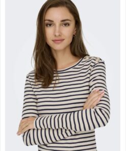 Camiseta manga larga canalé raya azul marino:354373